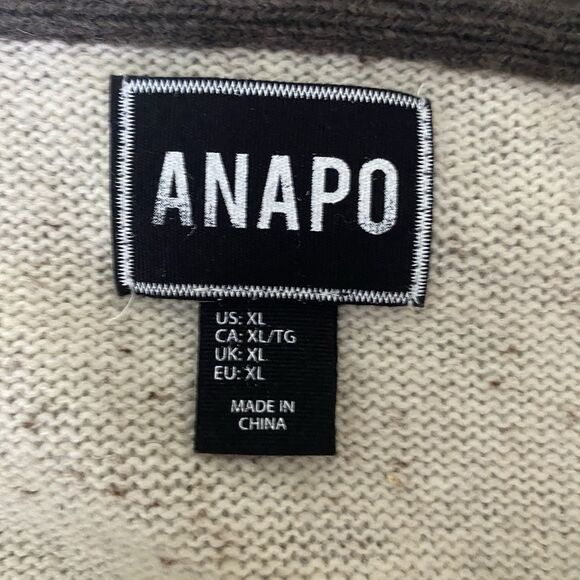 Anapo Sweater Lambs Wool Blend V-Neck Shawl Collar Mens XL Beige Brown Specks - Picture 3 of 7